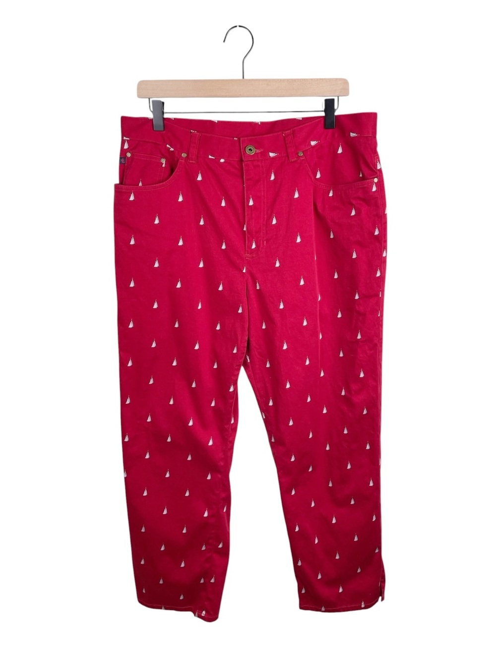 Lauren Ralph Lauren Nicole Pants Red Sailboat Print Size 16 Nautical Preppy